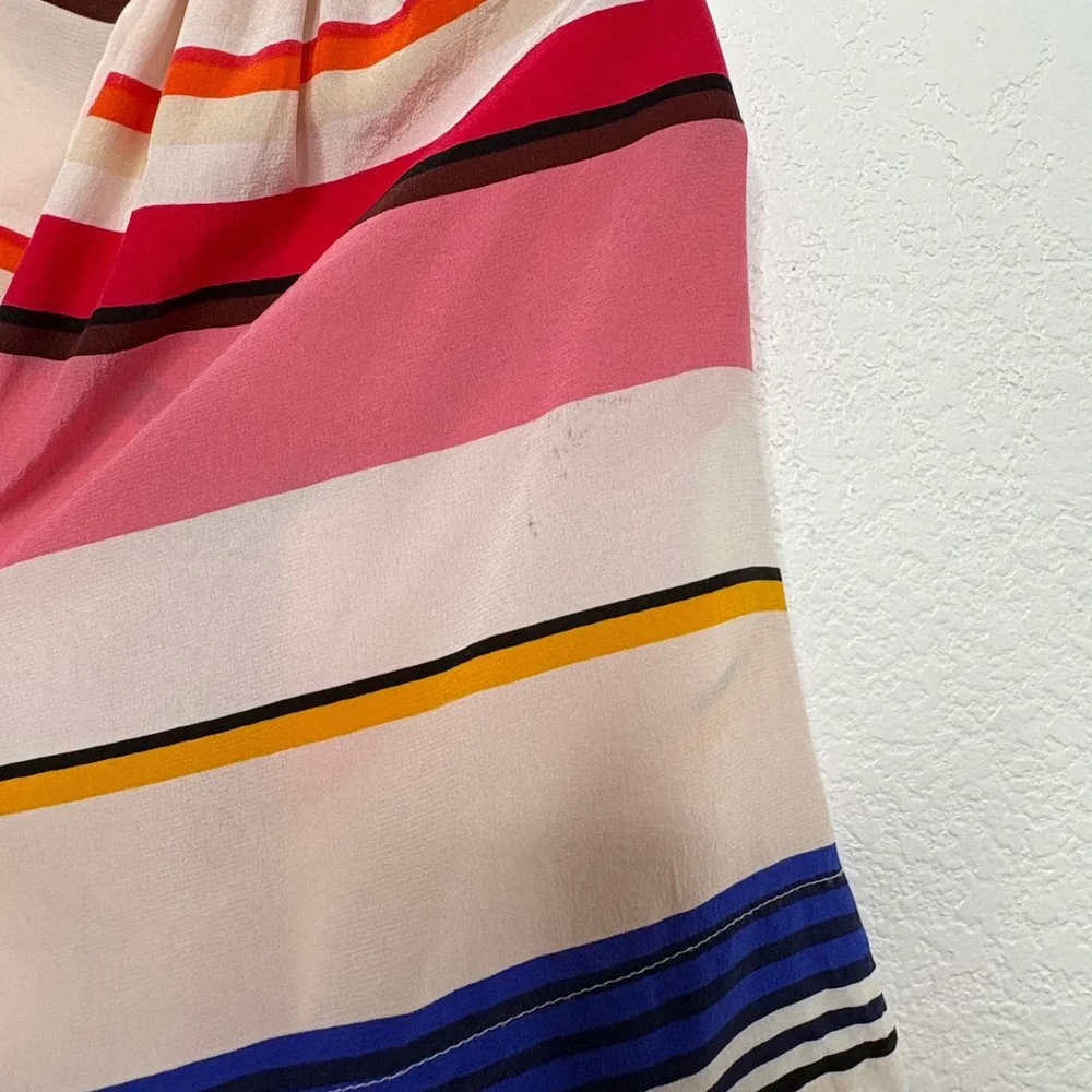 Kate Spade New York 100% Silk Striped Flutter Sleeve Square Neck Blouse Pink